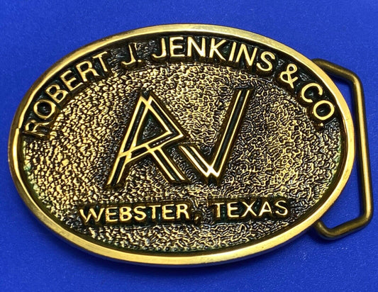 Vintage 1983 Robert Jenkins and co Webster Tx solid brass belt buckle by BTS