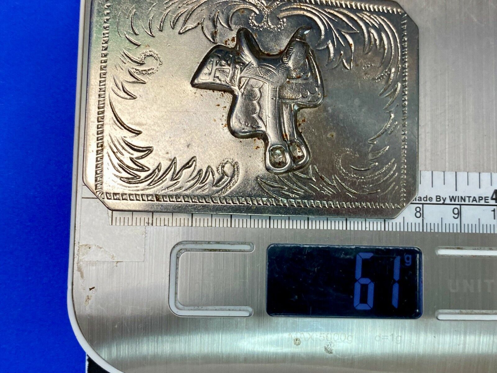 Vintage Horse Saddle Silver Tone Ornate Rectangular Belt Buckle