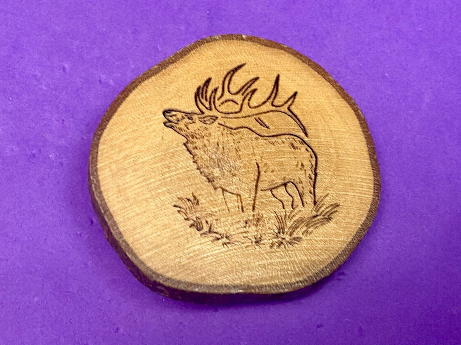 The Great Elk - Carving In Natural Wood Artisan Belt Buckle 