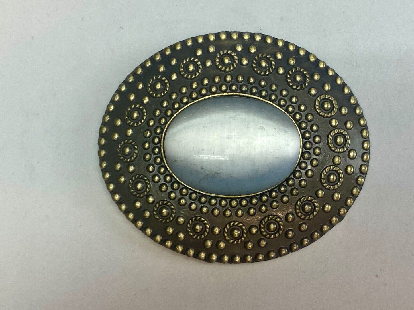 Unique Real or faux white oval stone in western centerpiece belt buckle