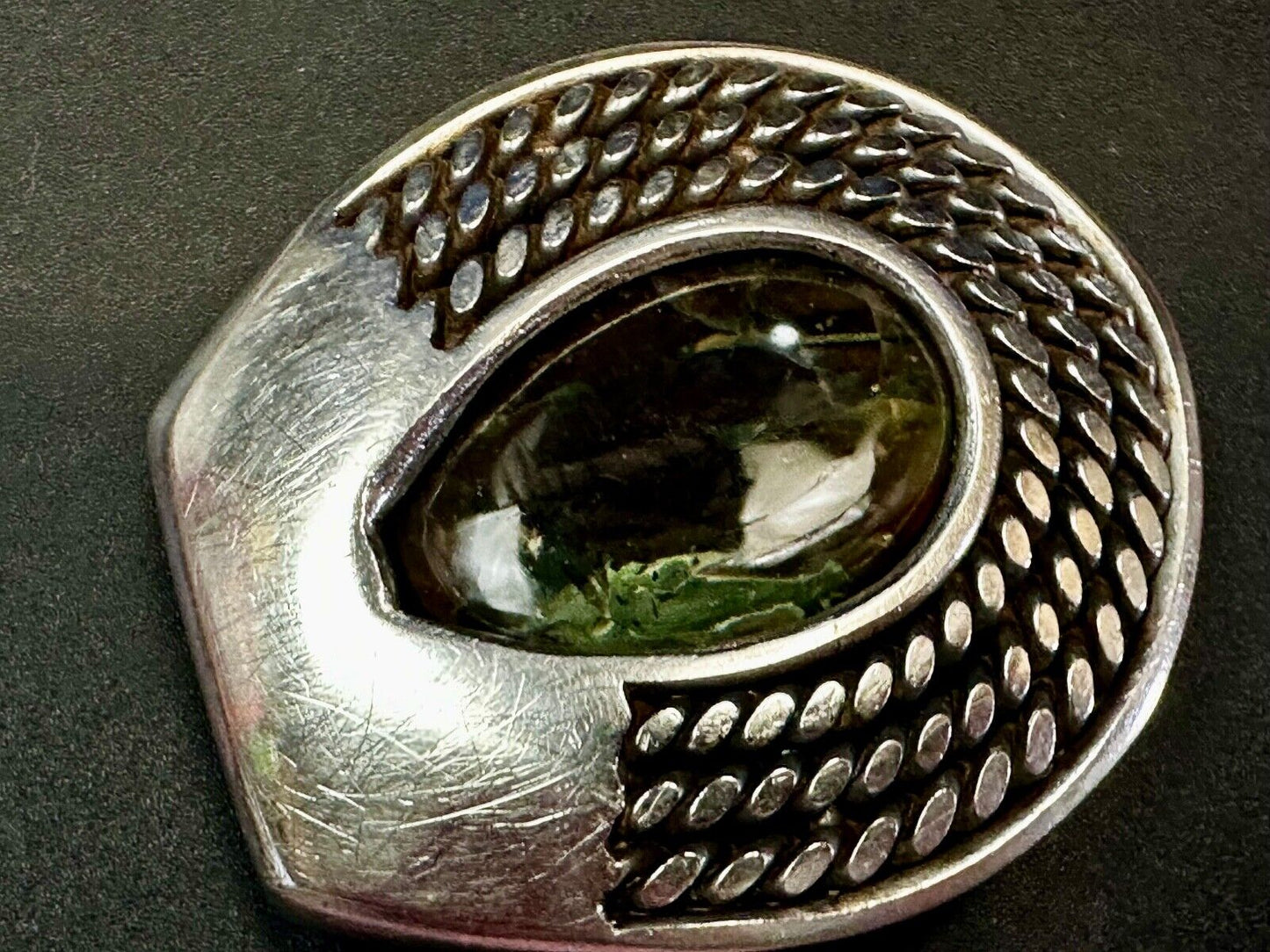 Artisan Centerpiece Green Stone?  Ornate Metal Workers / Welders Belt Buckle