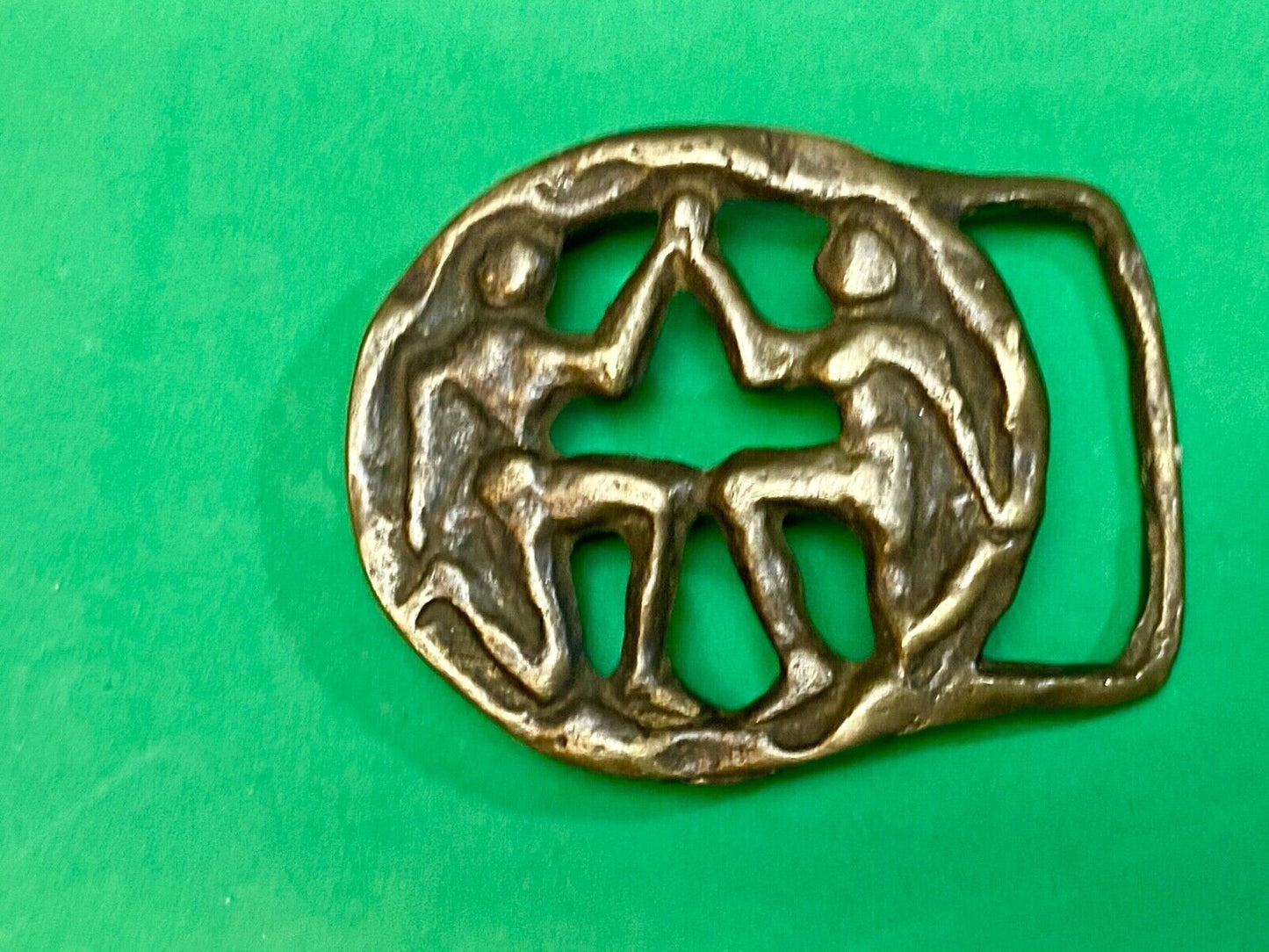 Vintage Hippie round Gemmni Twins Horoscope Astrological belt buckle 