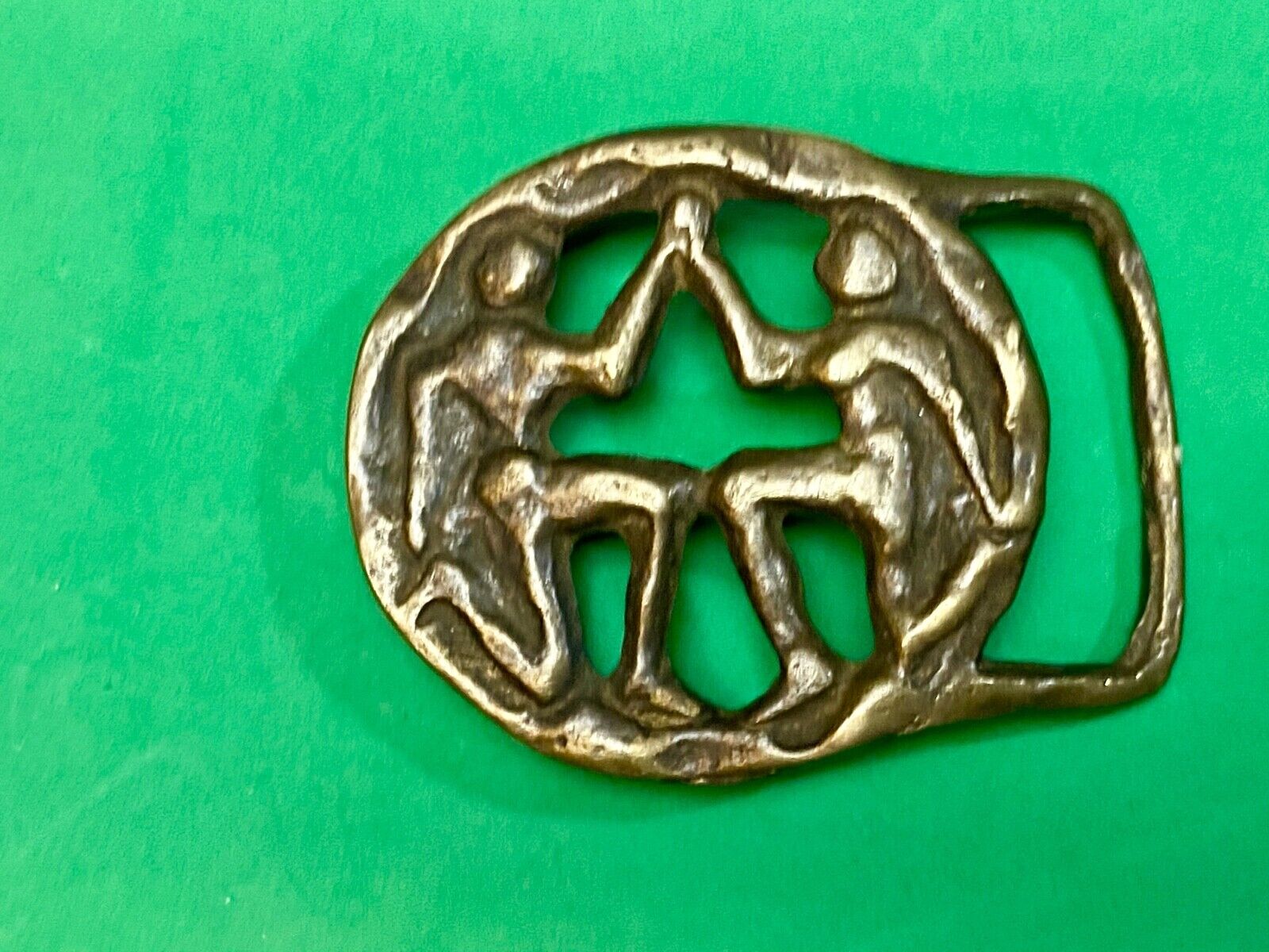 Vintage Hippie round Gemmni Twins Horoscope Astrological belt buckle 