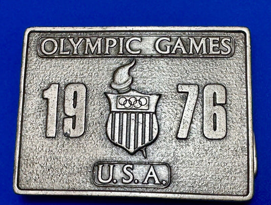 Vintage Bergamot Brass Works USA 1976 Olympic Games Montreal Pewter Belt Buckle