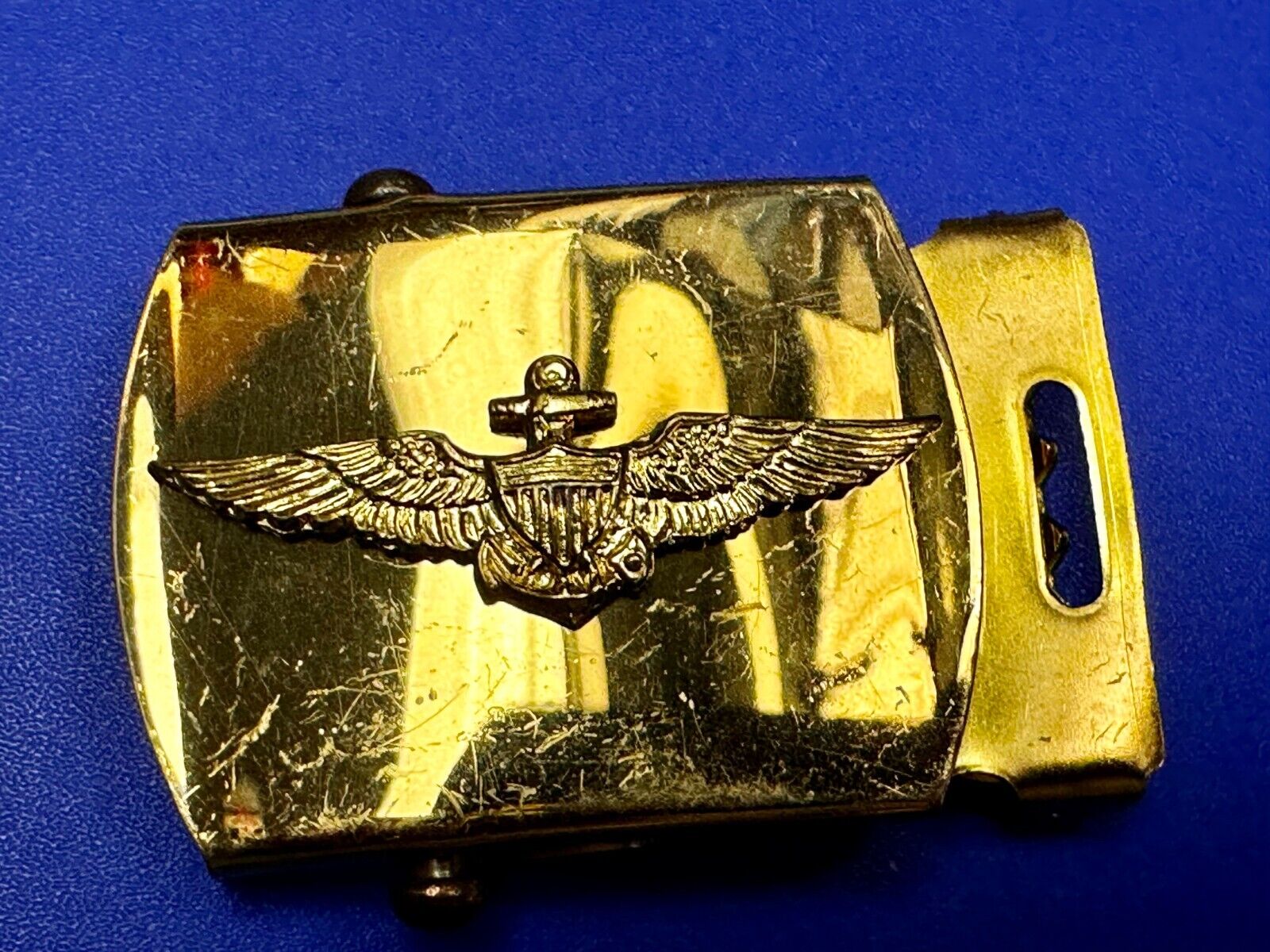 US Navy Aviator Officer Pilot Air Warfare Eagle Seal Brass Ratchet Belt Buckle