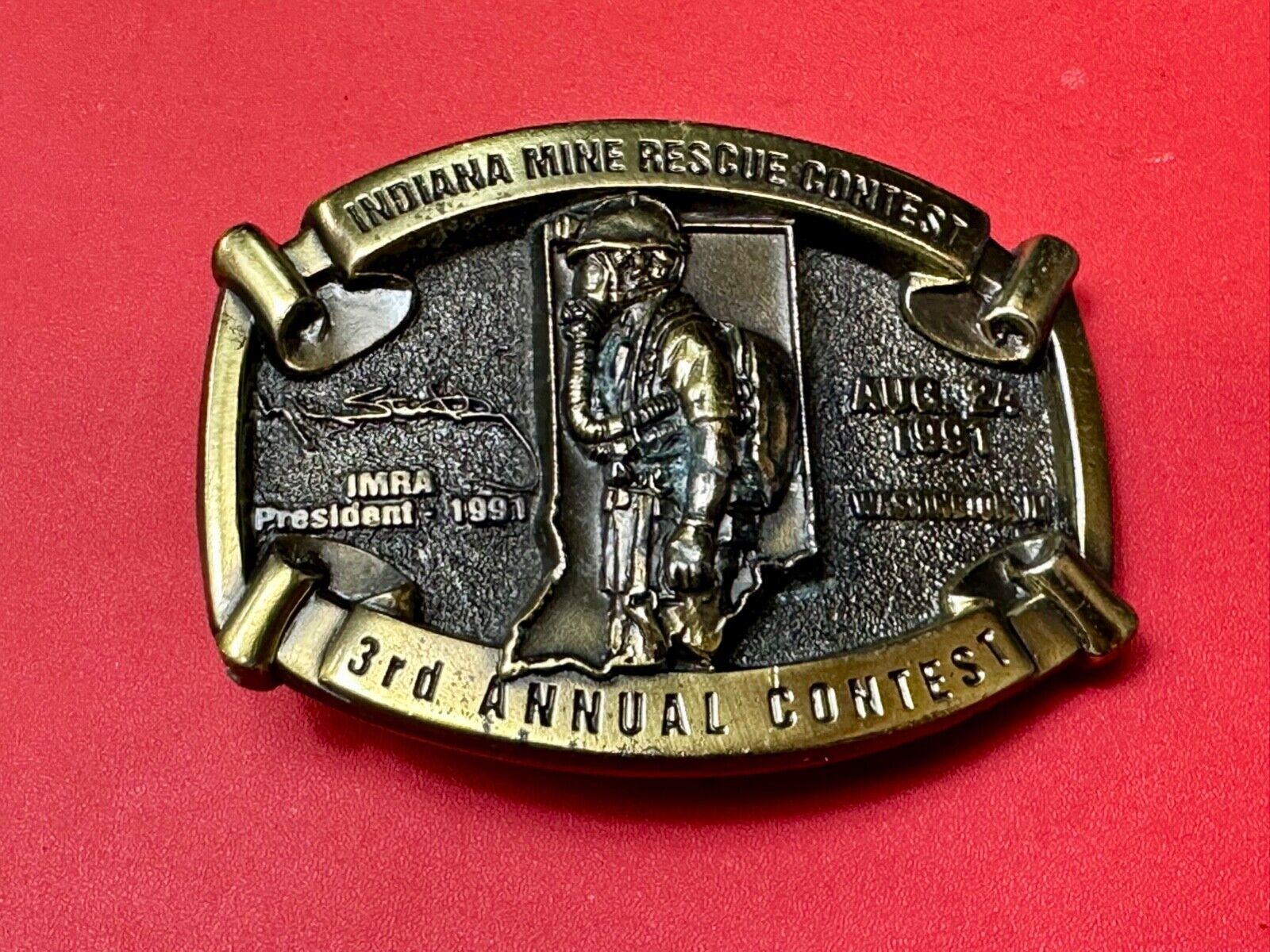 Vintage 1991 IRMA Indiana Mine Rescue Contest 3rd annual belt buckle