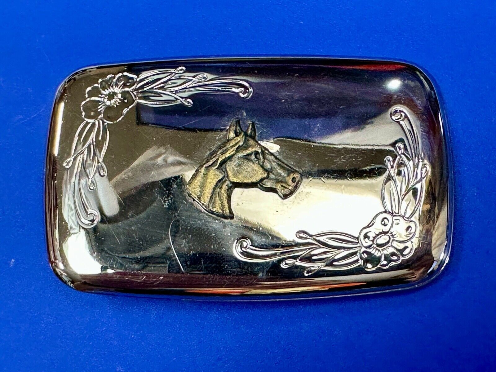 vintage horse head western two tone rectangular belt buckle for cowgirls cowboys