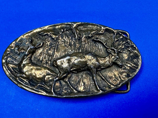 Vintage Deer in nature 1976 Adezy wide oval belt buckle