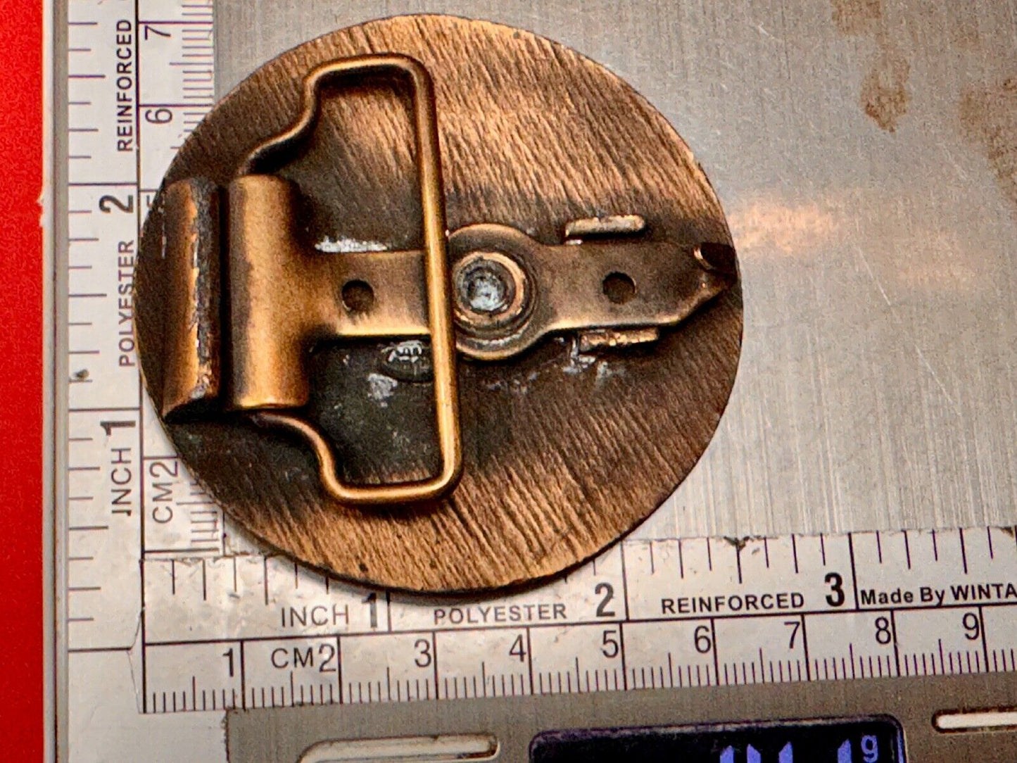 UAW-GM auto workers union round Health & Safety Award belt buckle