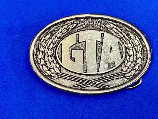 Vintage 1980 First edition GTA Farming Agriculture seeds wheat soy belt buckle 