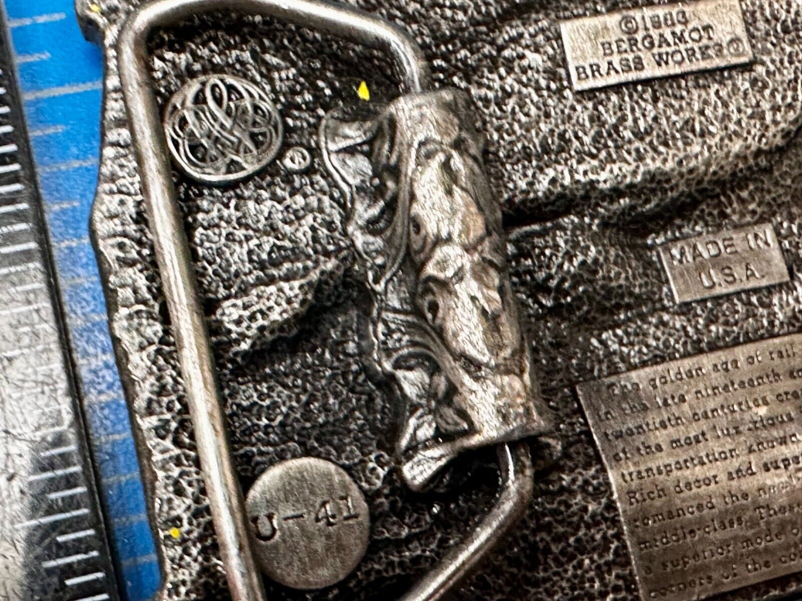 Train Steam Engine Over Bridge RailRoad RR Vintage 1980's Bergamot Belt Buckle