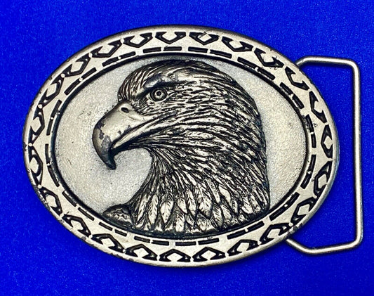 American Bald Eagle bust head with sharp beak Colorado silver star belt buckle