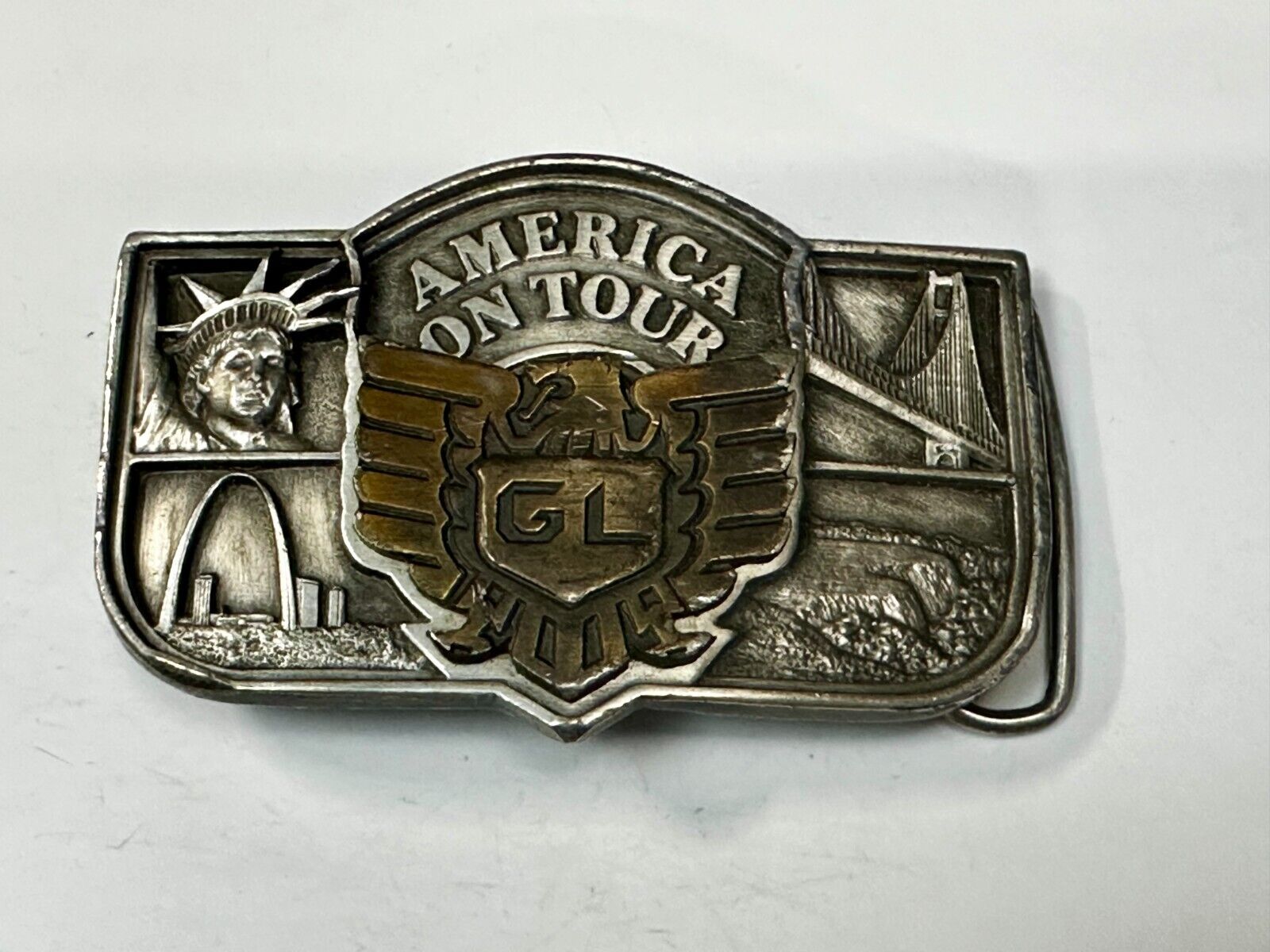 America On Tour GL Honda Gold Wing Motorcycle Tour Brookfield Belt Buckle