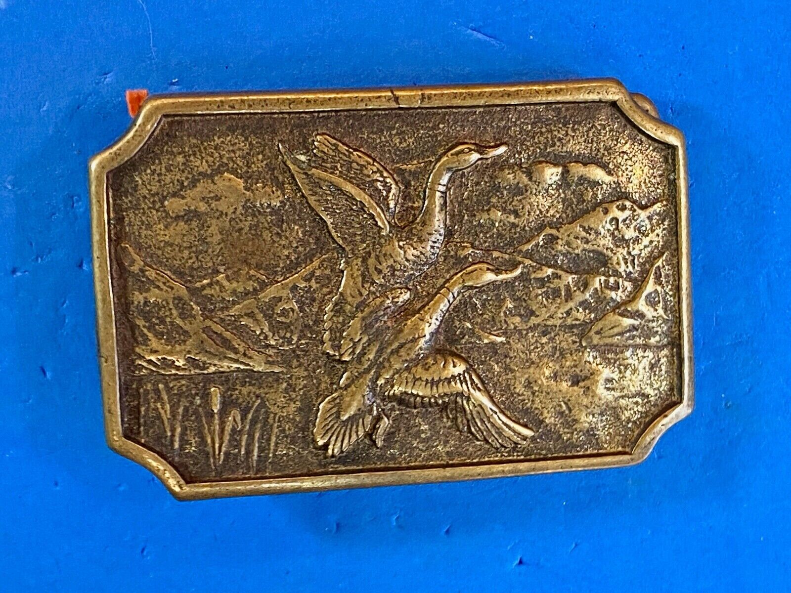 Two Flying Ducks On Pond In Nature Launching Solid Brass Belt Buckle By Bts 