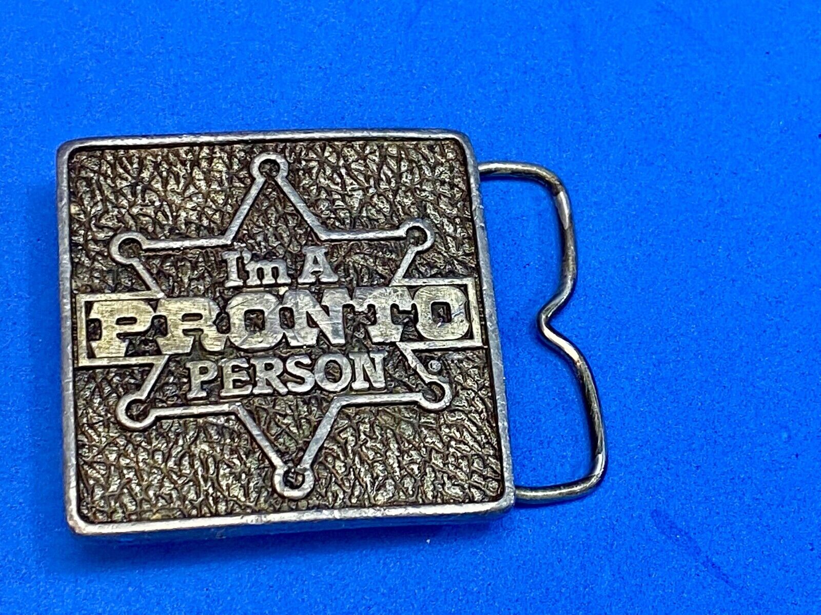 Vintage 1981 I'm A Pronto Person Itt Phillips Drill Tool Equipment Belt Buckle