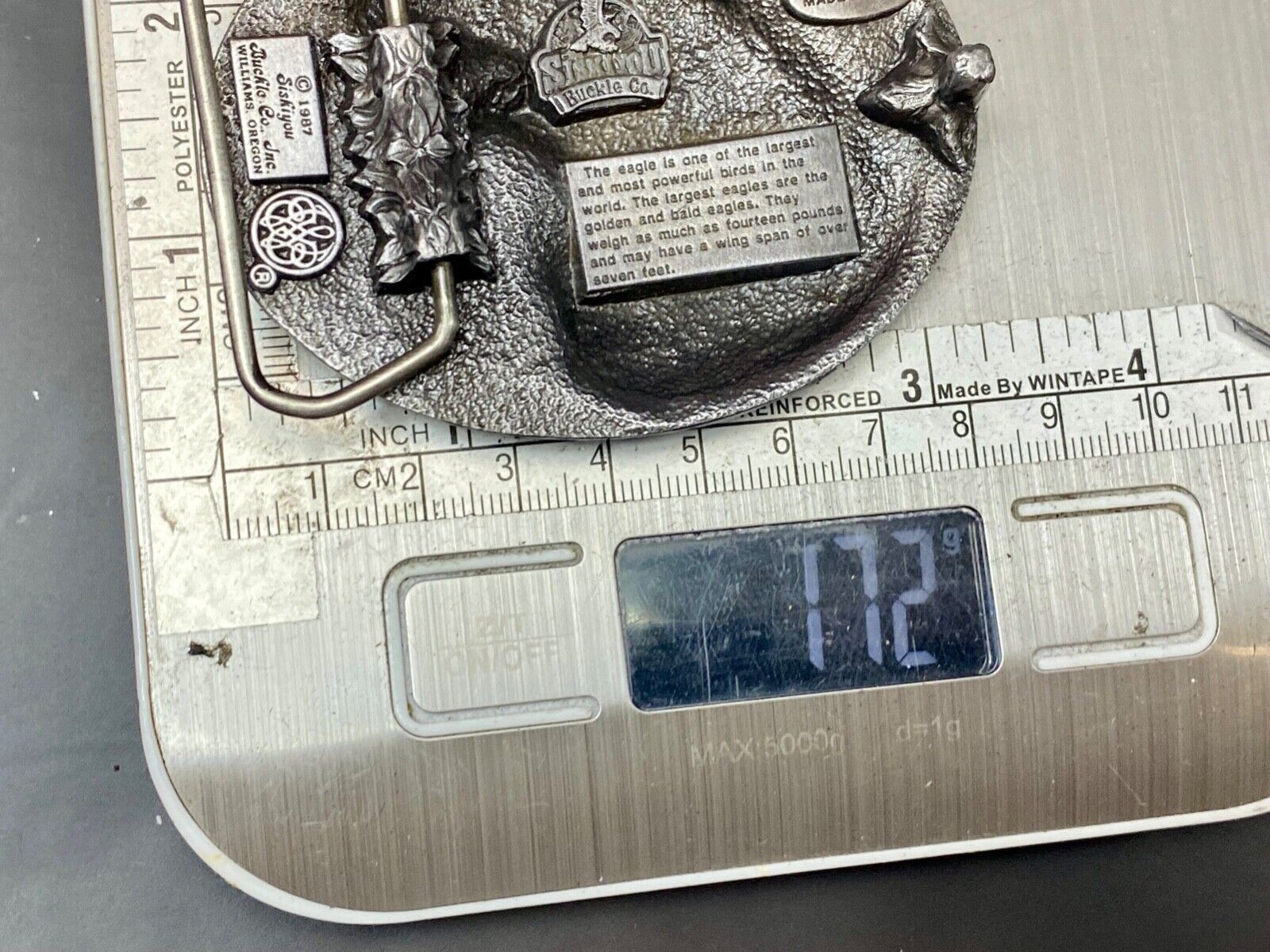 American Eagle Bust Head Vintage 1987 Siskiyou belt buckle. O-50