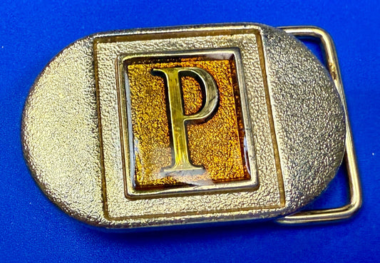 Vintage Custom Initial Letter P Two Tone Lee N.Y Small Belt Buckle