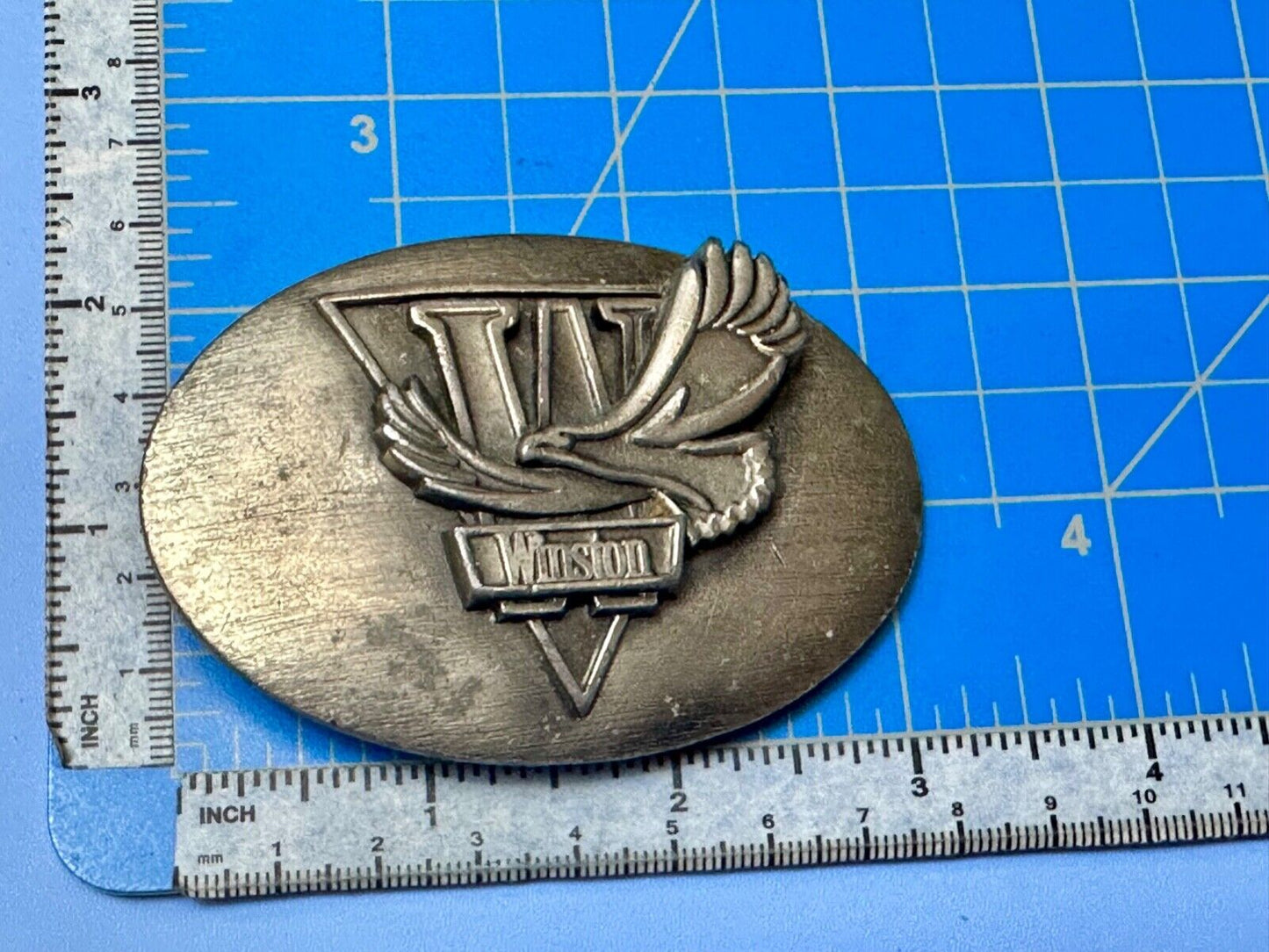 **WINSTON** CIGARETTES TOBACCO ADVERTISING VINTAGE 1970s PEWTER BELT BUCKLE