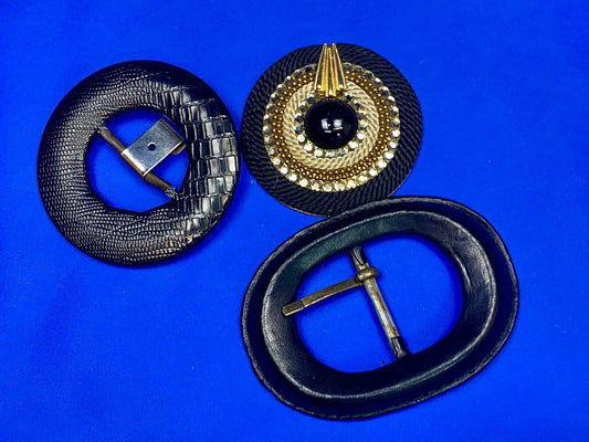 3 Pc Lot Of Black And Gold Tone Scarf Slides Belt Buckle Charmant