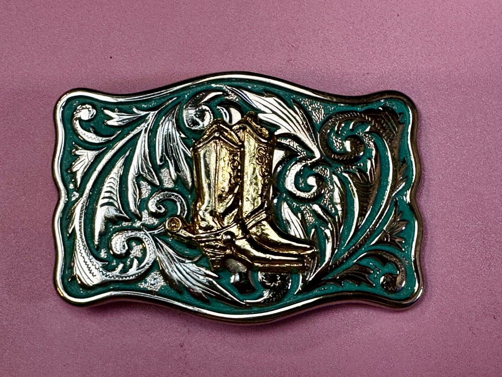 Beautiful Cowboy Cowgirls Boots Shoes Swirl Flower Western Framed Belt Buckle