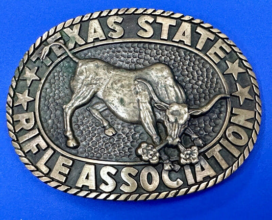 Texas State Rifle Association Charging longhorn Hunting Norman Co. belt buckle