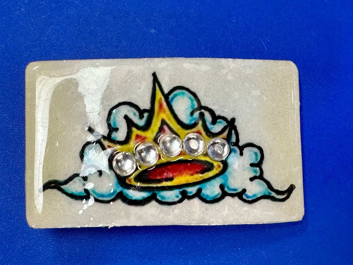 Artisan CROWN on colorful cloud with Rhinestone accents Belt Buckle