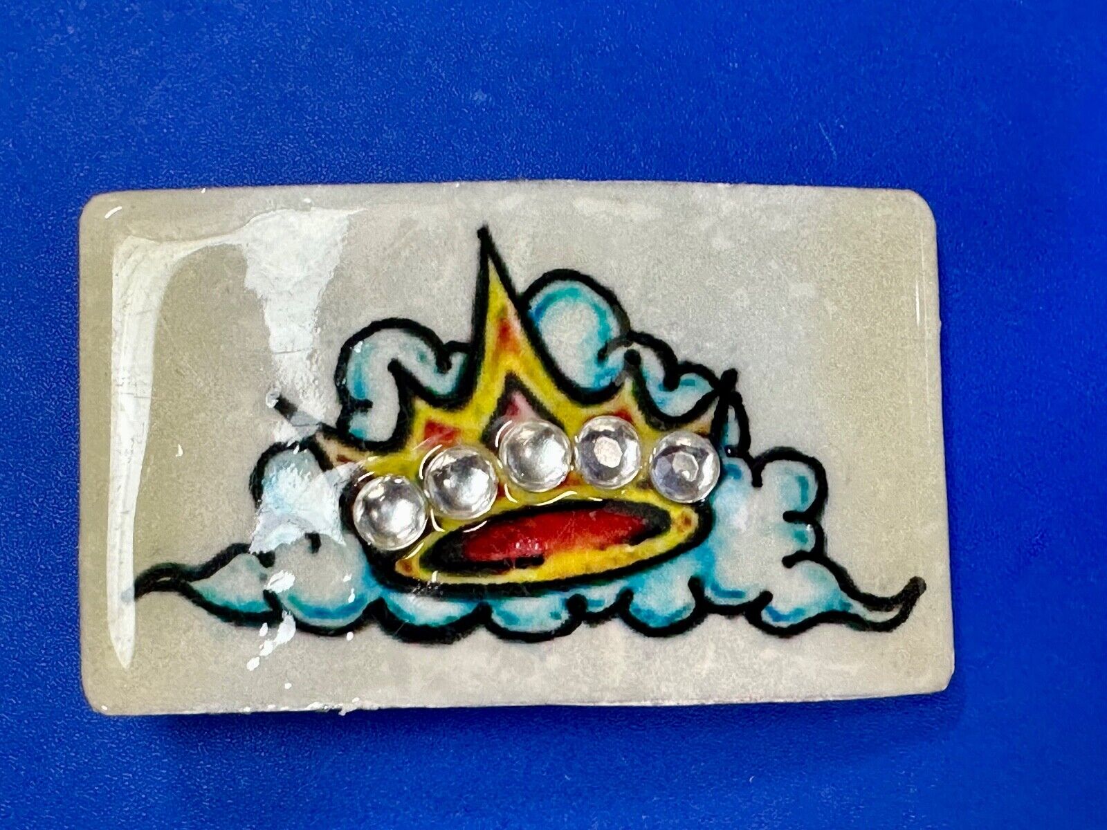 Artisan CROWN on colorful cloud with Rhinestone accents Belt Buckle