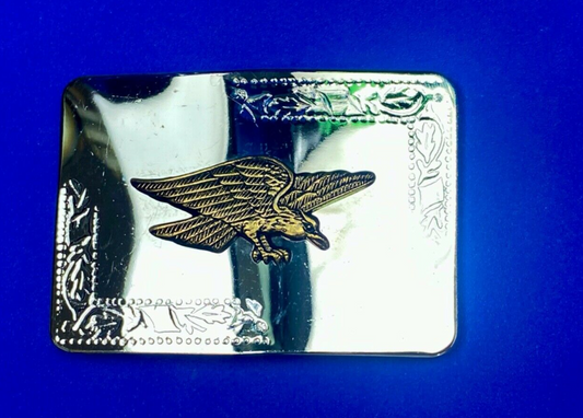 Vintage Hunting Diving Flying Eagle - Two Tone Mirrored Rectangular Belt Buckle