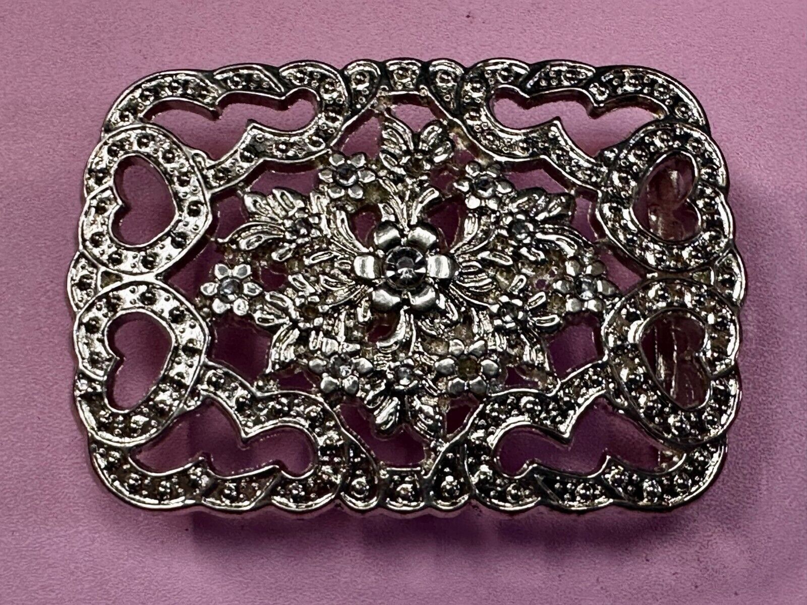 Victorian Style Flower Heart See-Through Ladies Belt Buckle Missing Rhinestone's