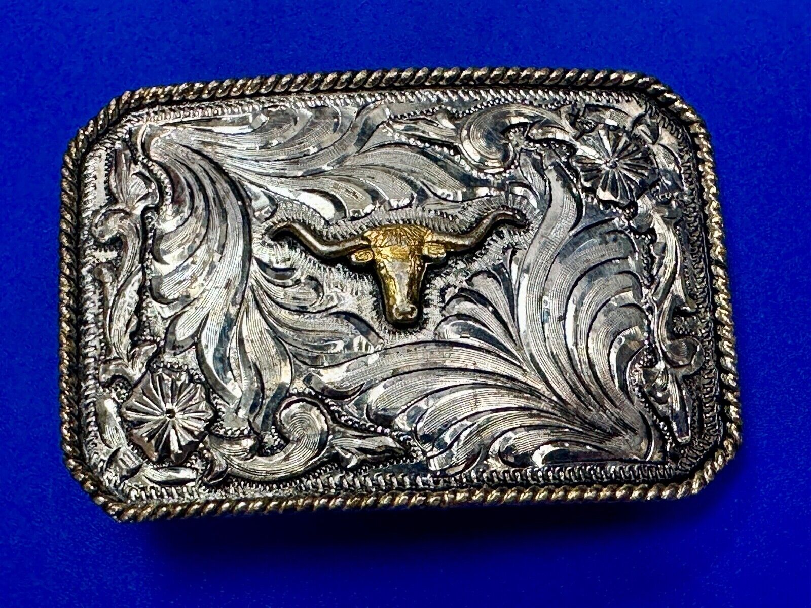Texas Longhorn - Vintage Silver Strike Ornate Belt Buckle