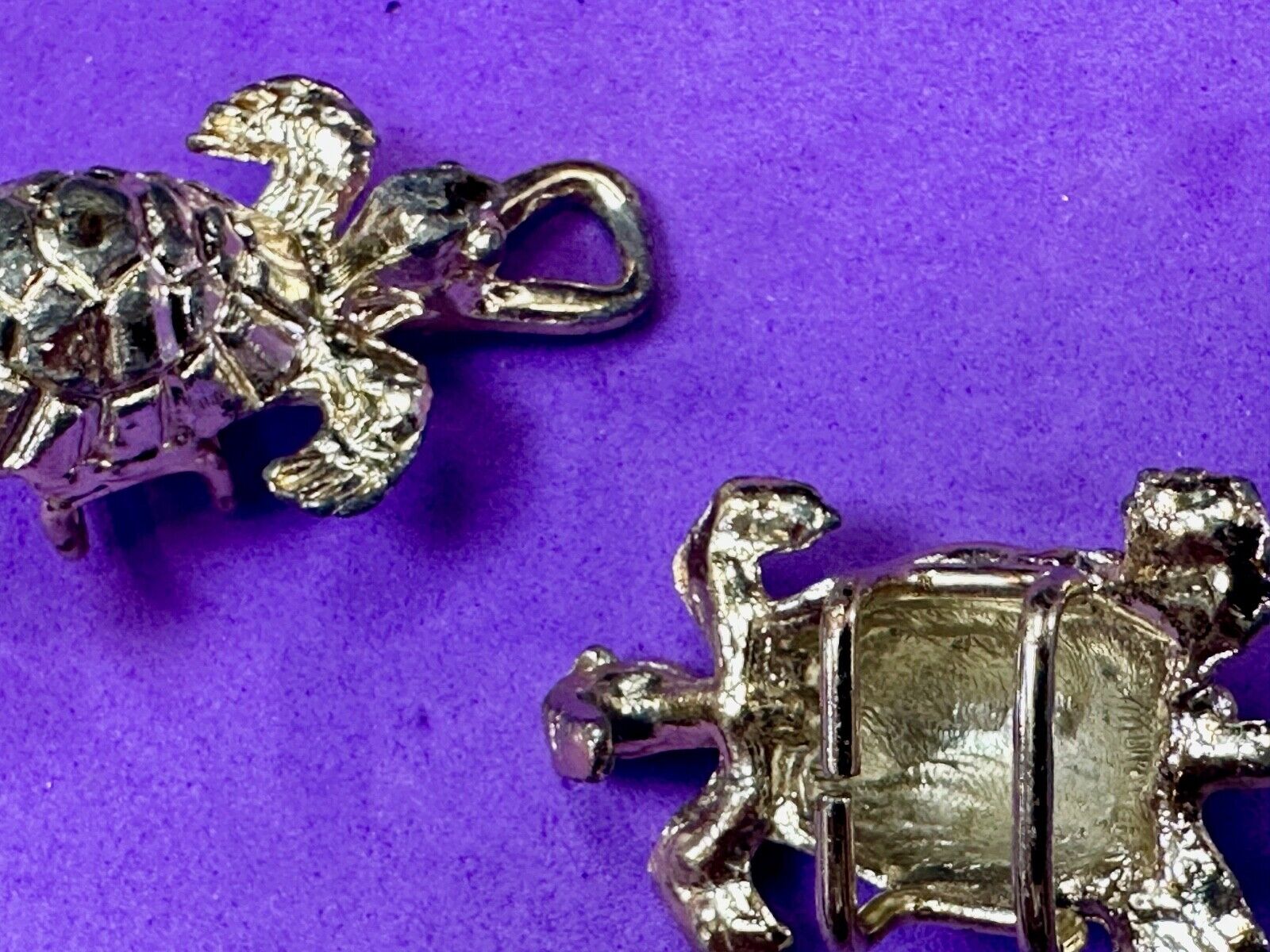 Two piece Turtles - gold tone interconnecting vintage Ocean Sea belt buckle