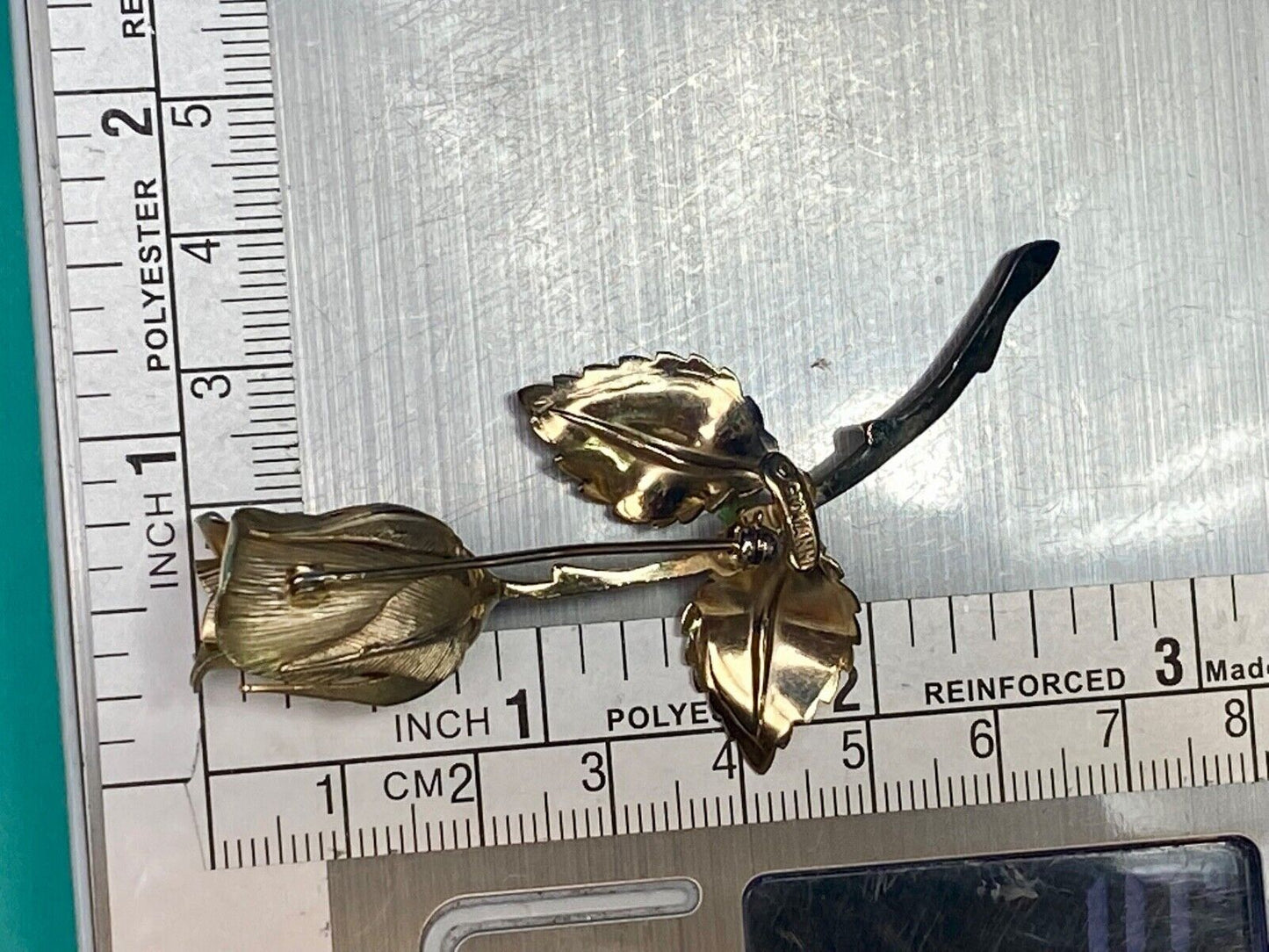 Vintage Giovanni Single Stem Rose Flower Gold Tone Brooch Pin