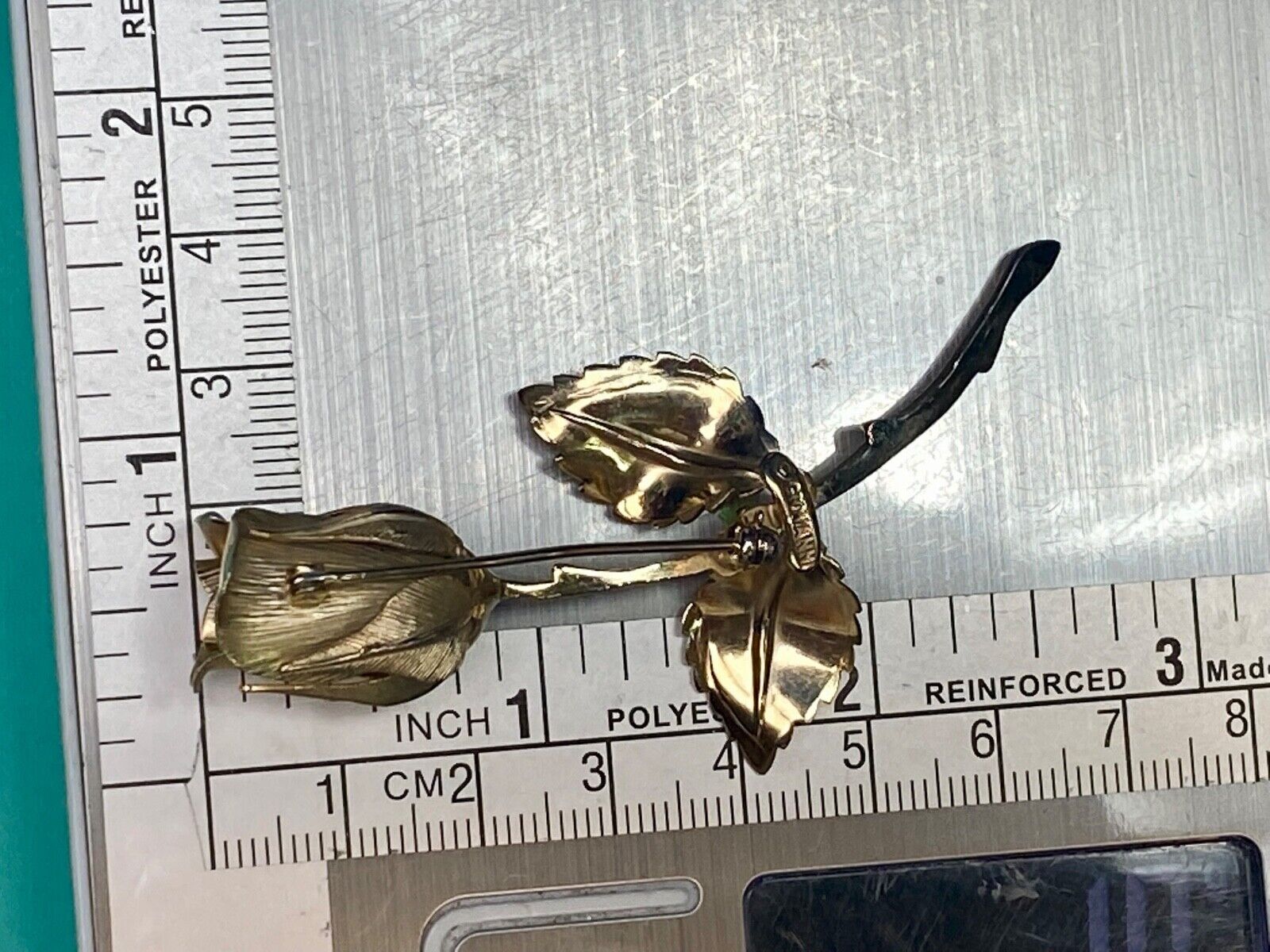 Vintage Giovanni Single Stem Rose Flower Gold Tone Brooch Pin