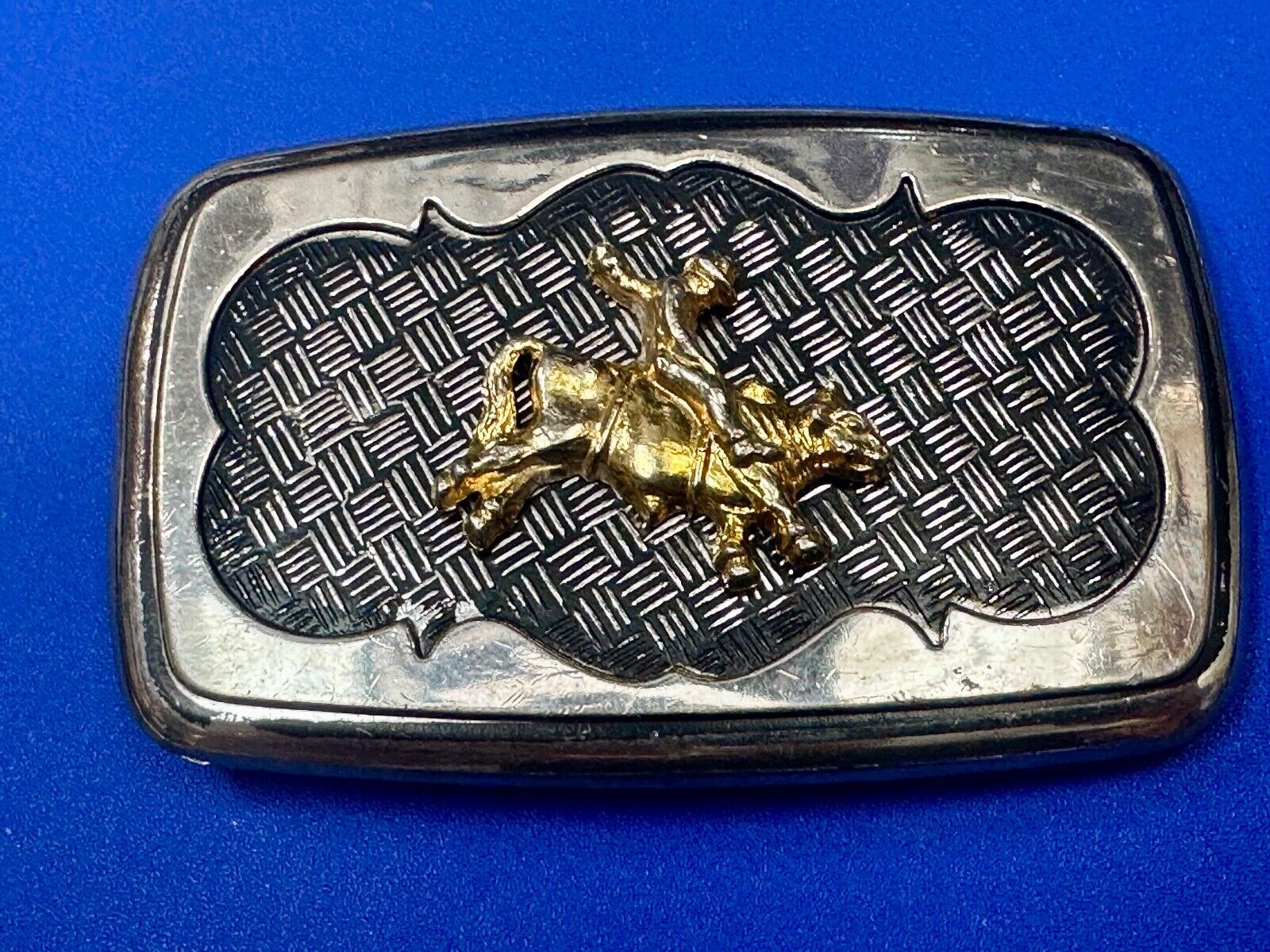 Vintage Cowboy Saddle Bronc western belt buckle with mesh background!