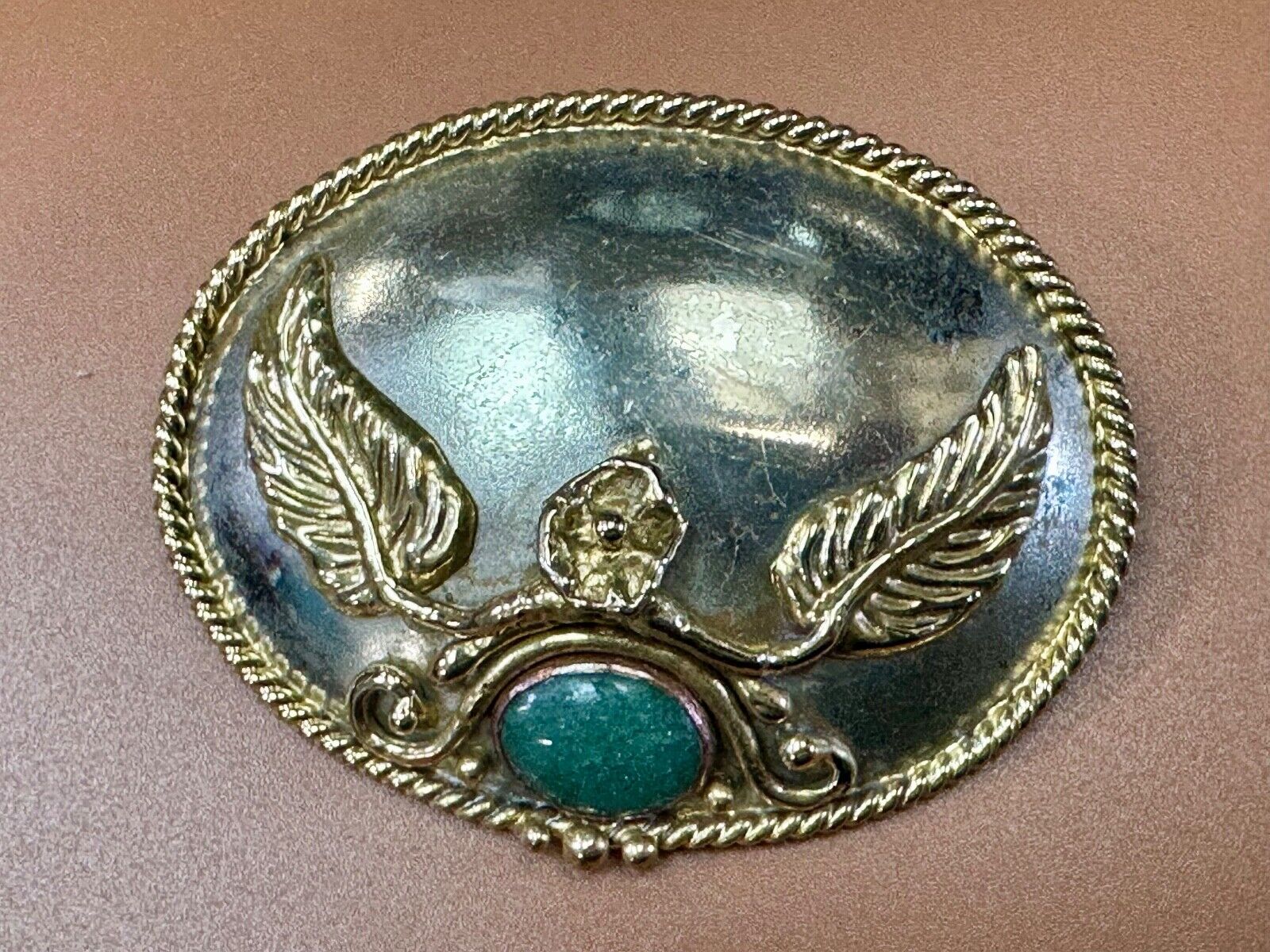 two tone LEAF theme unknown to me! green turquoise? Artisan western belt slide