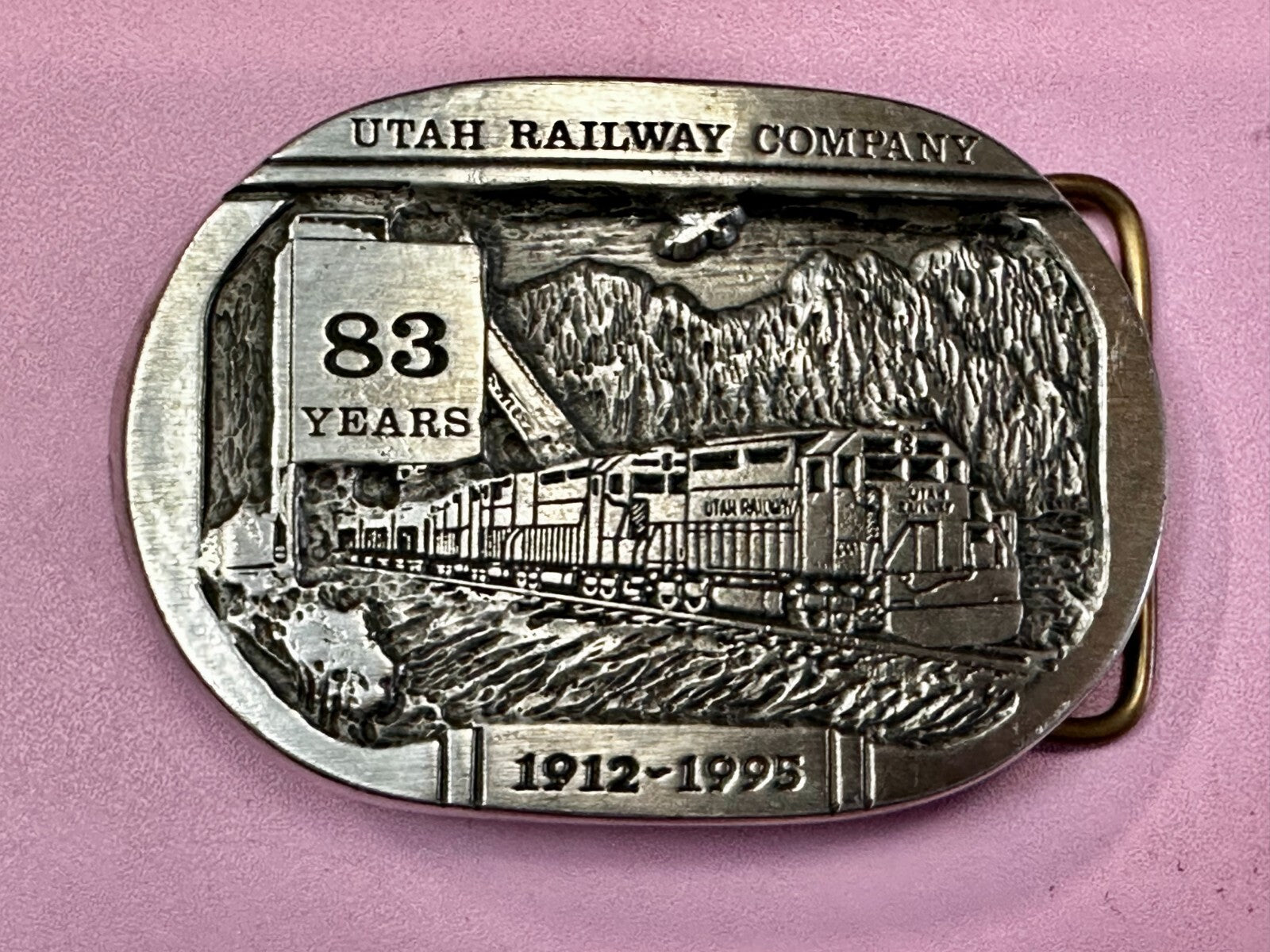 Utah Railway 83 Years 1995 RailRoad Train Car Belt Buckle by Gary Frazen