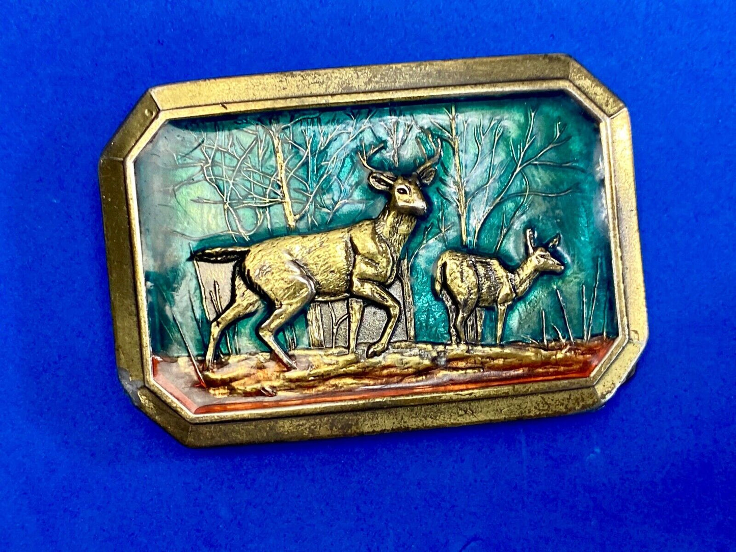 Vintage 1976 Deer With Doe In Nature - By The Great American Belt Buckle Co 