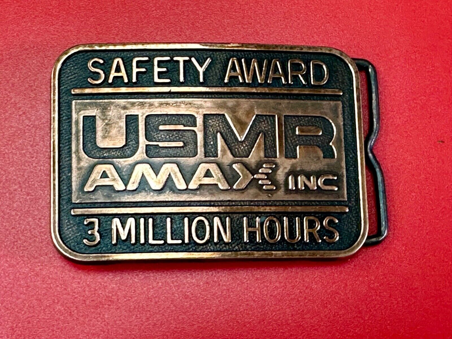 USMR AMAX inc 3 million safety award vintage belt buckle by RJ