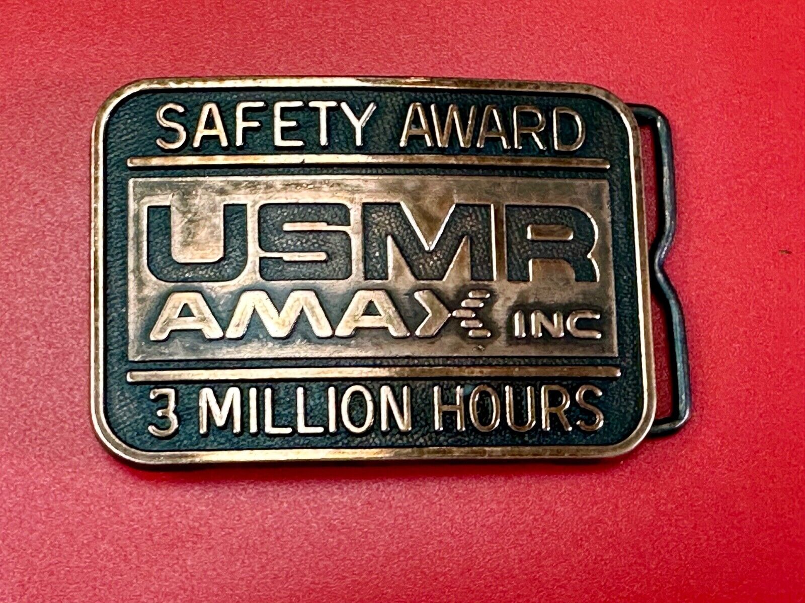 USMR AMAX inc 3 million safety award vintage belt buckle by RJ