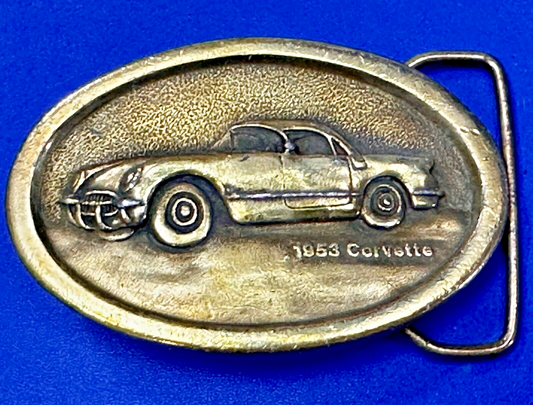 1953 Corvette Chevy Vintage 1976 Car Collector Belt Buckle Indiana Metal Craft