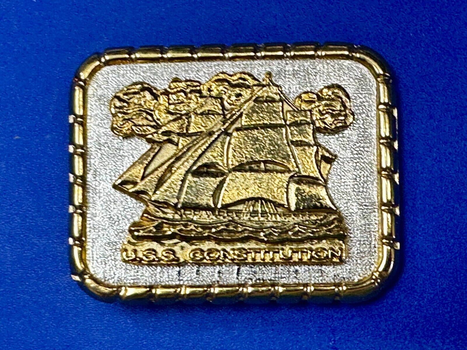 USS Constitution Masted Ship USA  Small Two Tone Commemorative NOS Belt Buckle
