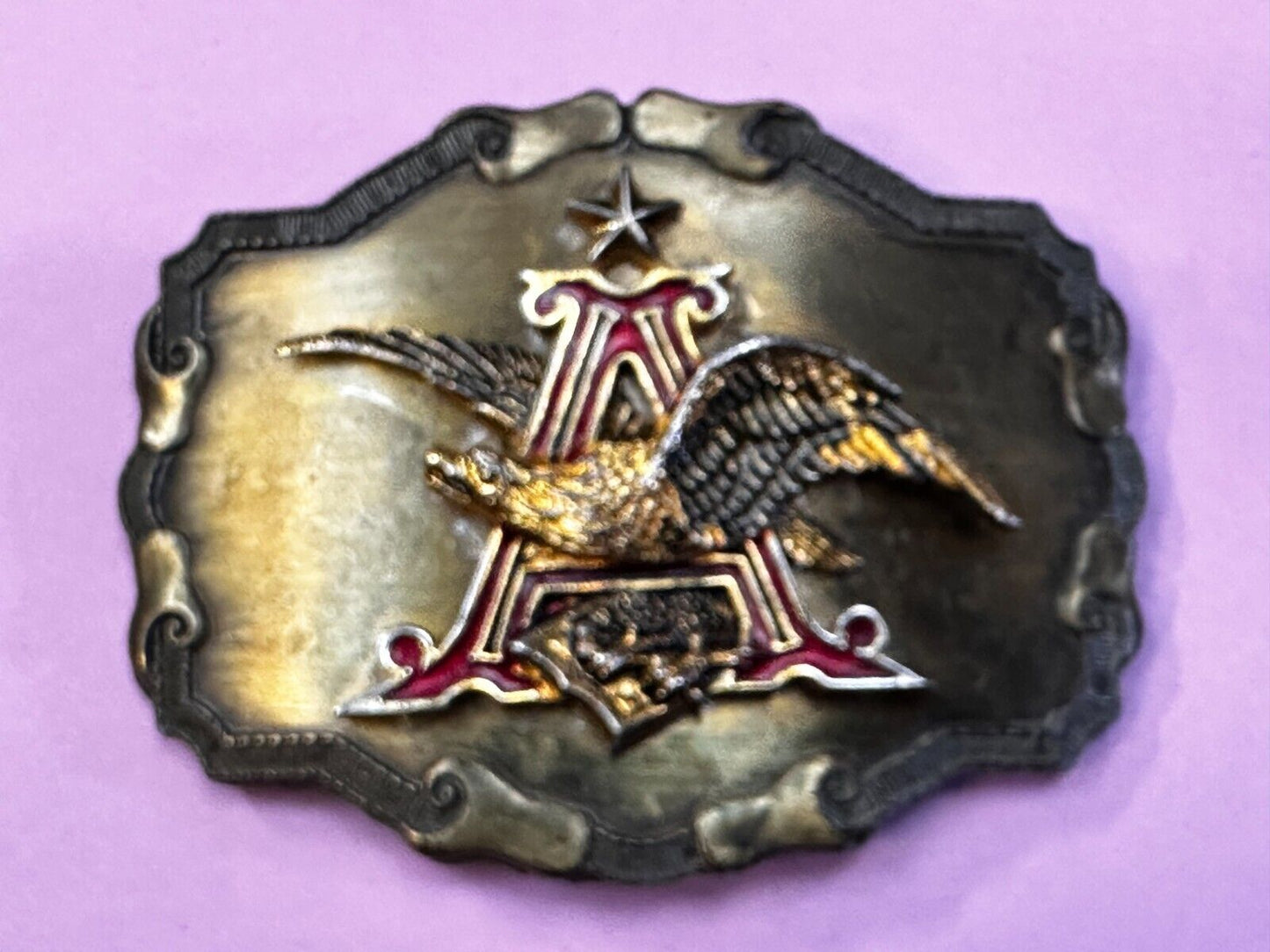 Anheuser-Busch Budweiser Beer Eagle Logo Vintage 1977 Raintree Belt Buckle