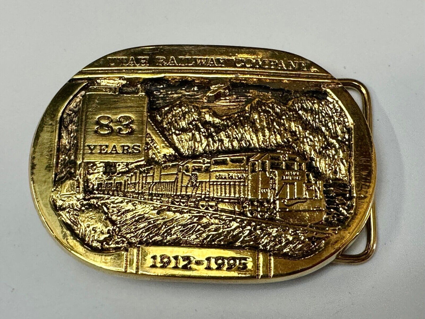 Utah Railway Co Vtg Train Railroad 83 Years Gary Prazen Bronze Art Belt Buckle