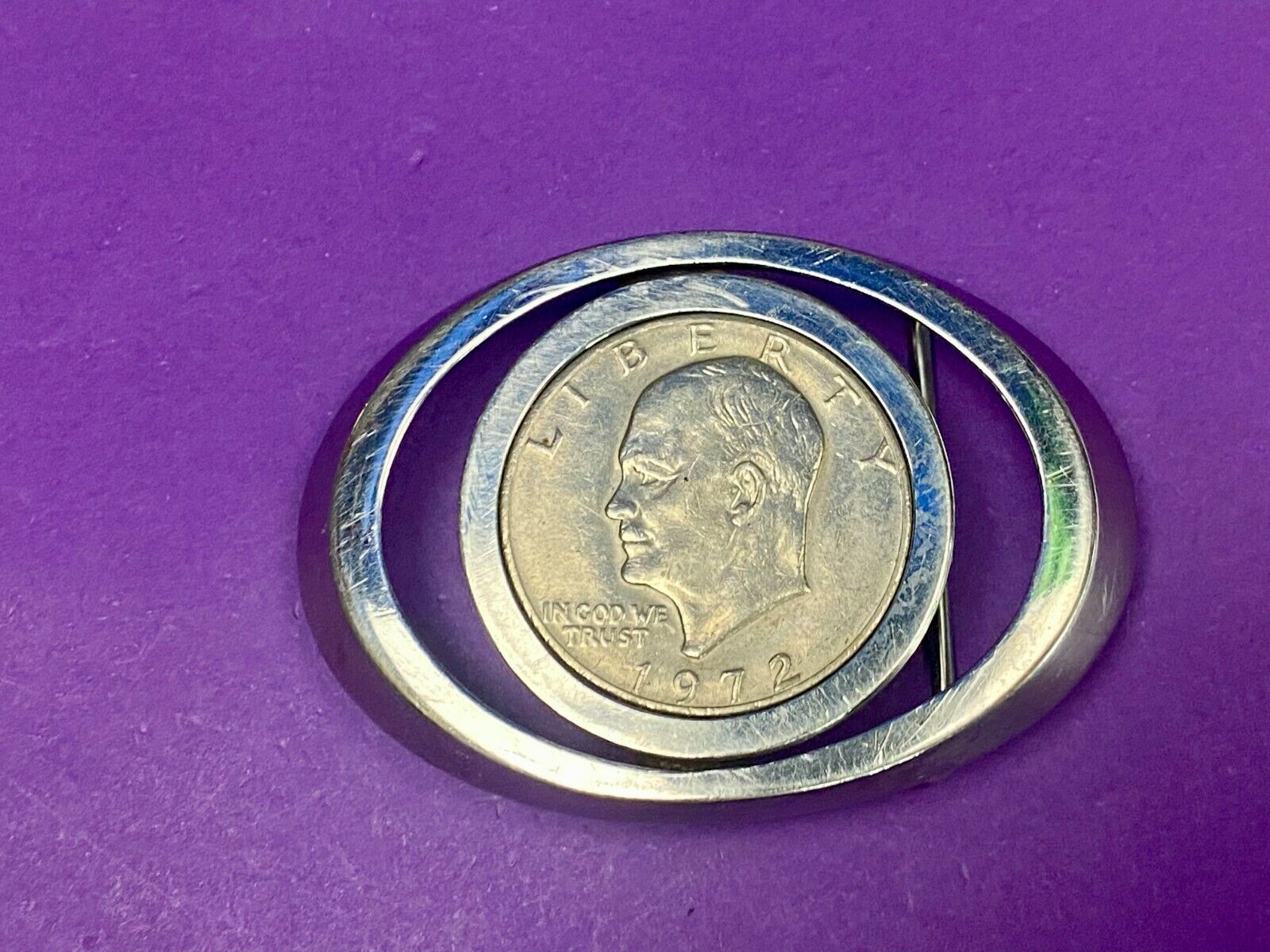 1972 Ike Eisenhower Silver Coin As Centerpiece In See Through Belt Buckle