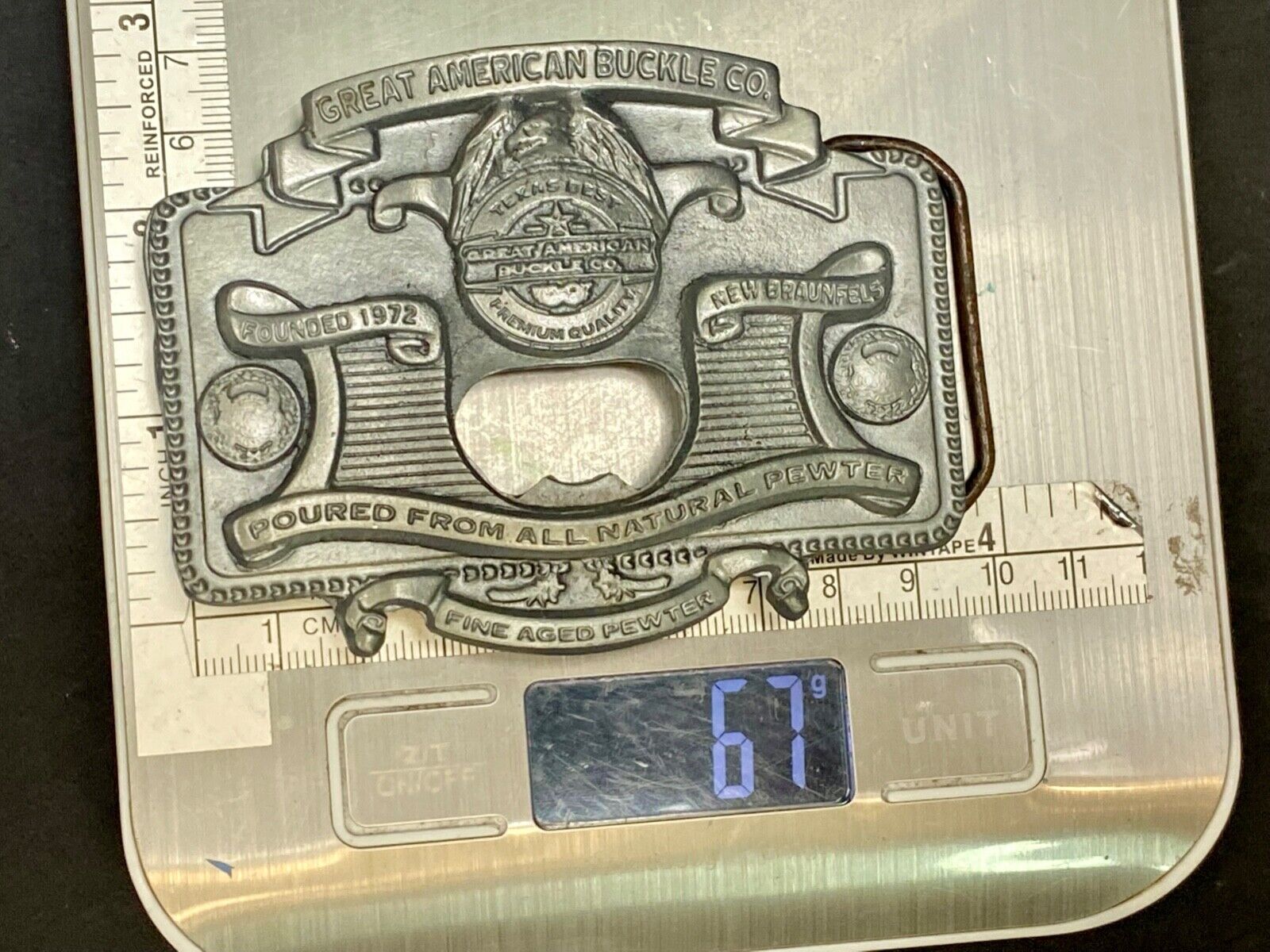 2004 Great American Products Poured From Pewter Belt Buckle & Bottle Opener