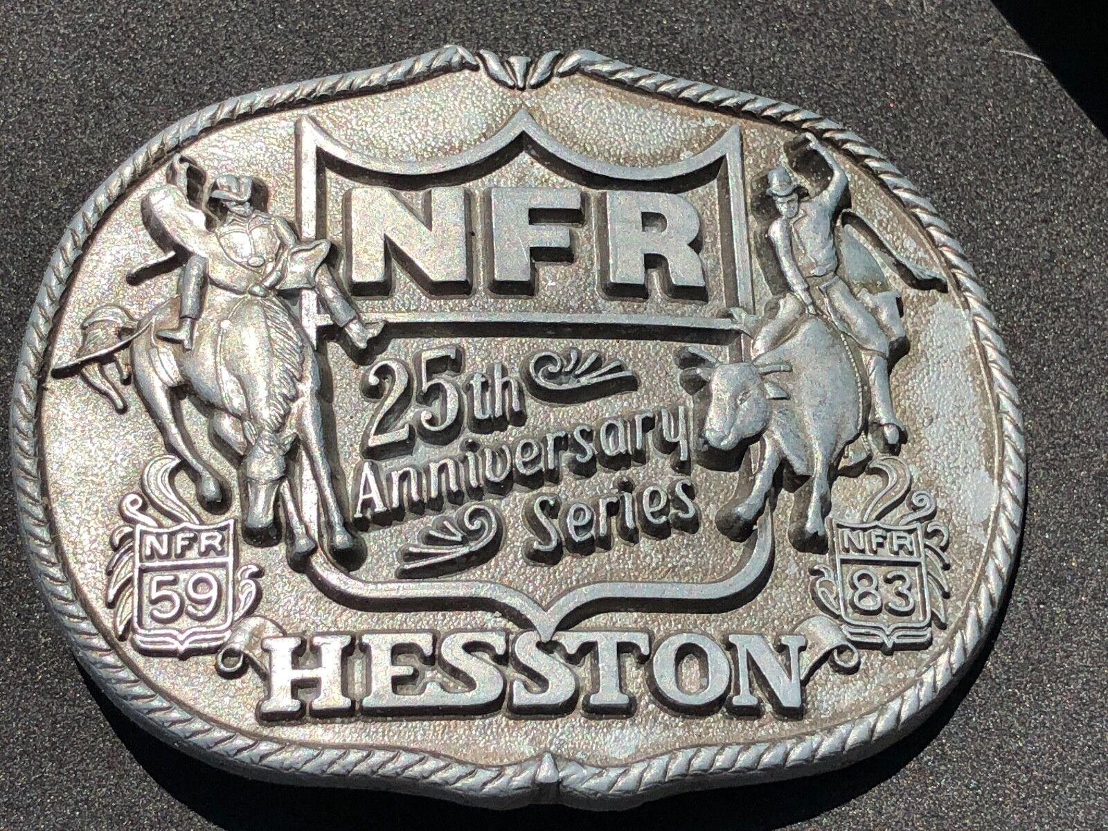 1983 25th Anniversary Series  Hesston National Finals Rodeo Belt Buckle 3.5x3"