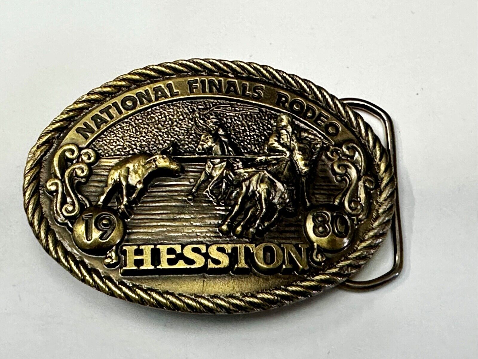 1980 Hesston Belt Buckle. Team Roping. Sixth Edition, National Finals Rodeo