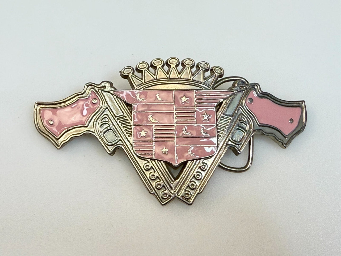 90's Pink Guns Caddy Crest Crown Cadillac Logo Emblem Belt Buckle by 187 INC