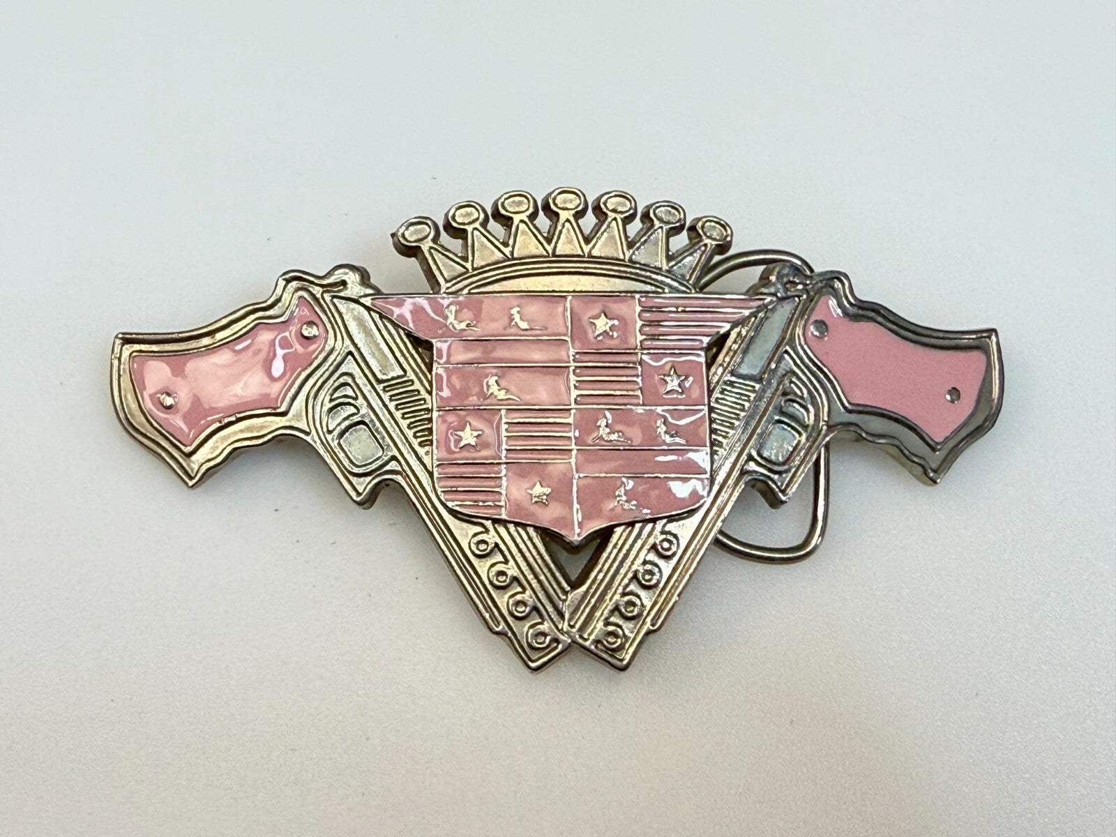 90's Pink Guns Caddy Crest Crown Cadillac Logo Emblem Belt Buckle by 187 INC