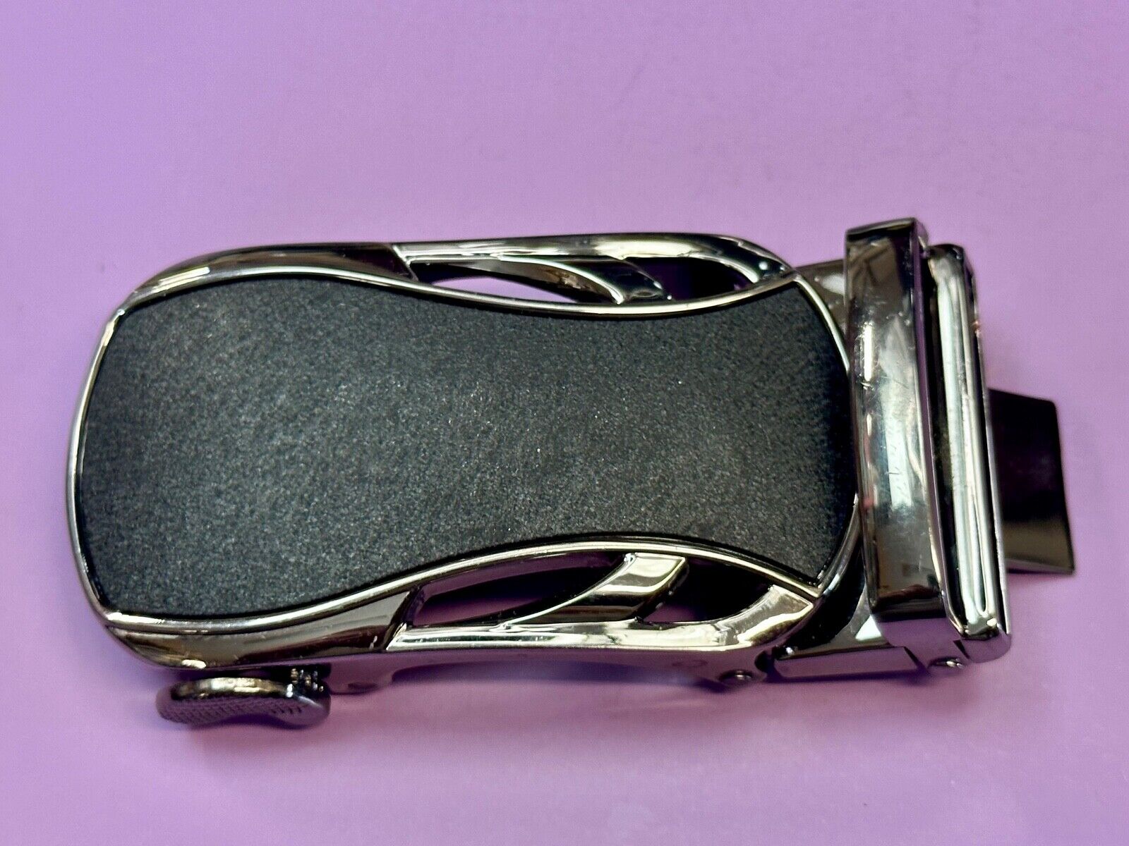 Automatic Ratchet Black & Silver Tone Replacement Dress Style Belt Buckle